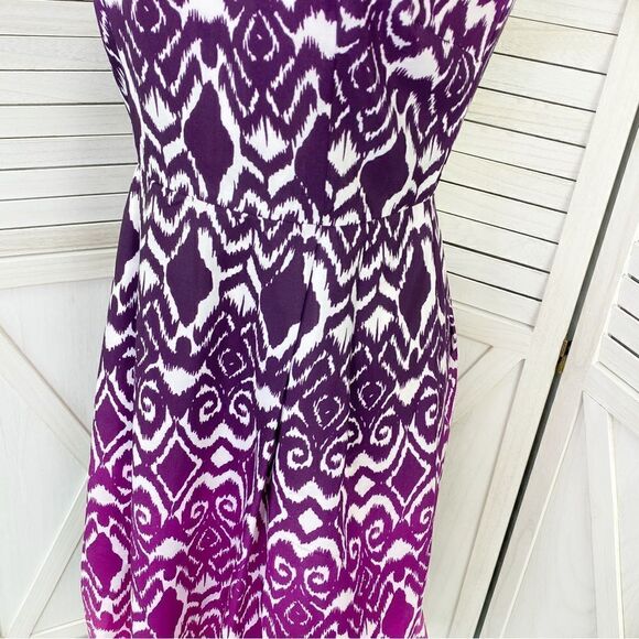 Ann Taylor Ombre Ikat Tribal Print Fit Flare Dress Pink Purple 0 Sleeveless - Picture 7 of 14